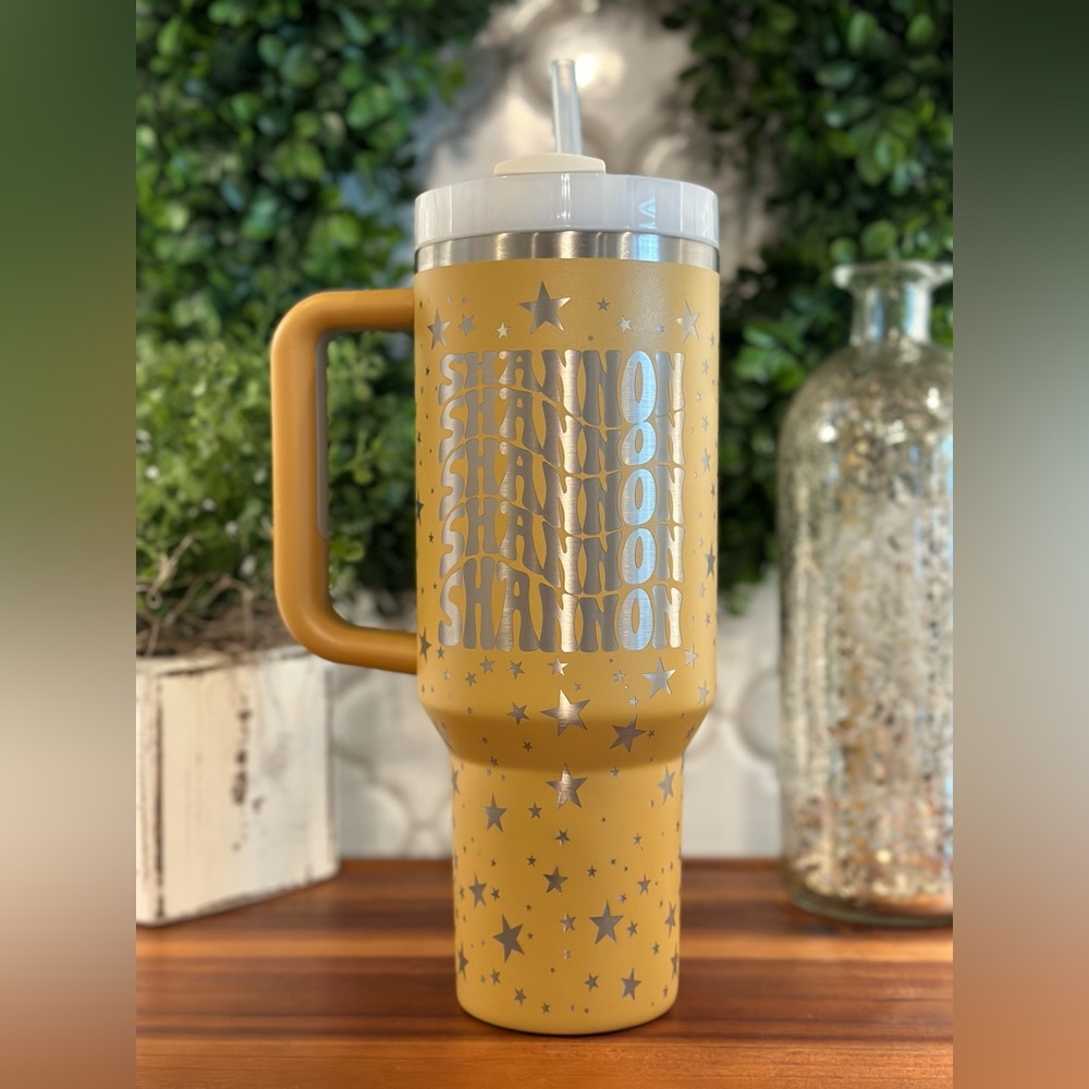 Star and groovy name engraved 40oz Stanley